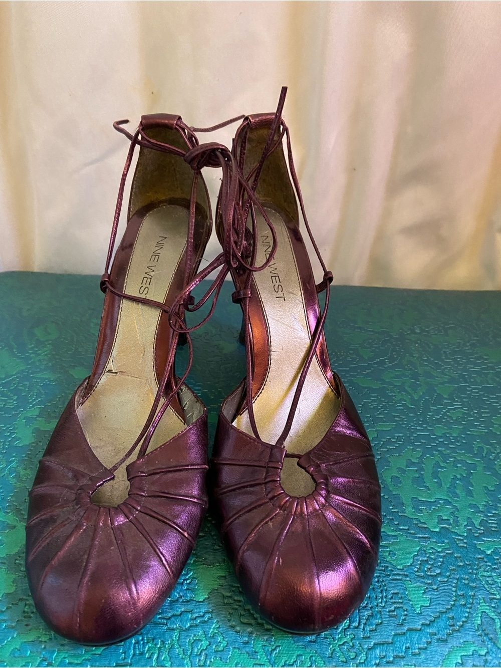 Nine West Iridescent Plum Lace-Up Heels